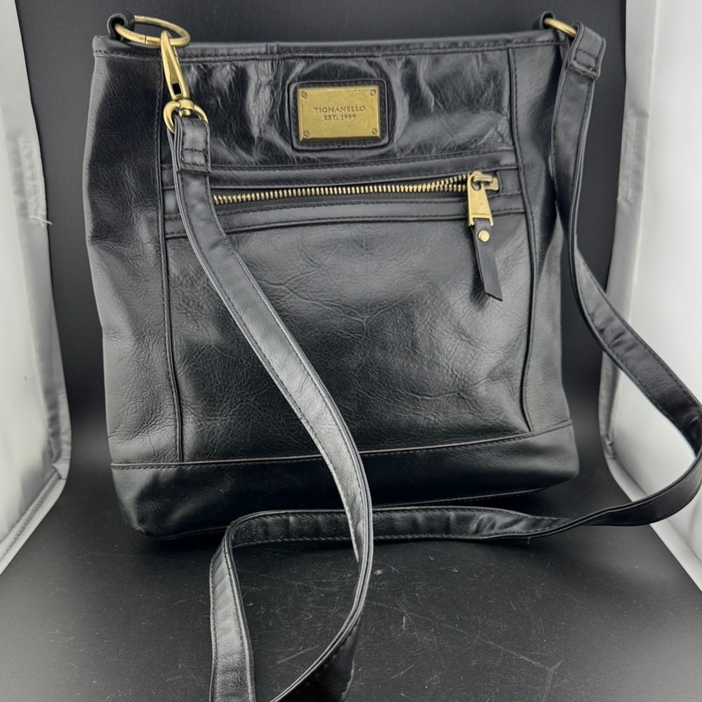 Tignanello Black Crossbody Bag with Gold Accents